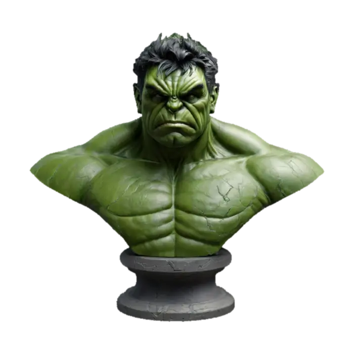 Bust , Ultra Realistic,, Stylised, The Hulk bust, .Clearly defined features. Highly… 3D model, vytvořený pomocí AI