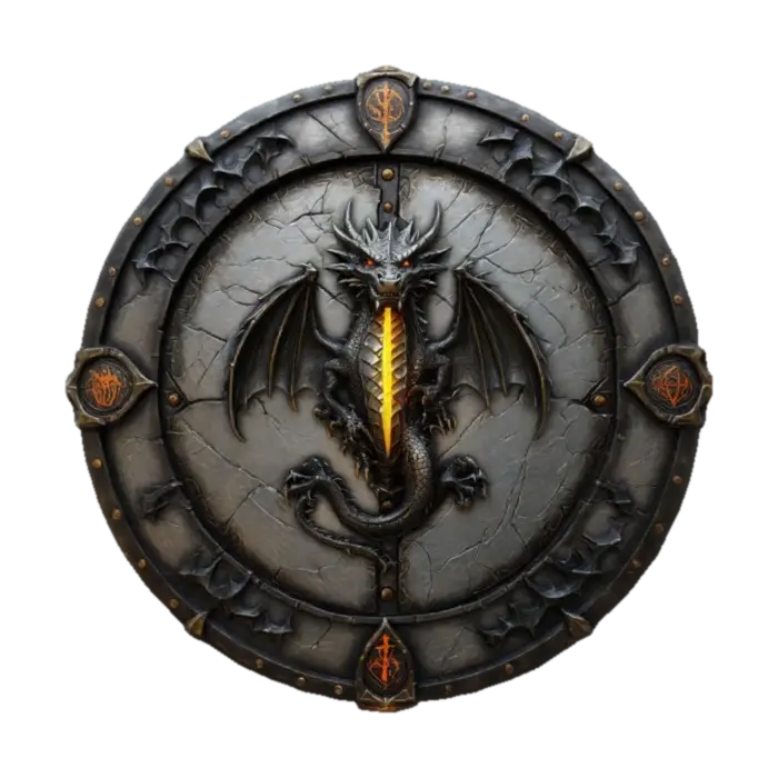Dragon Shield cracked and weathered as if from centuries of battle emblazoned with a… - Cursed 3D model, vytvořený pomocí AI