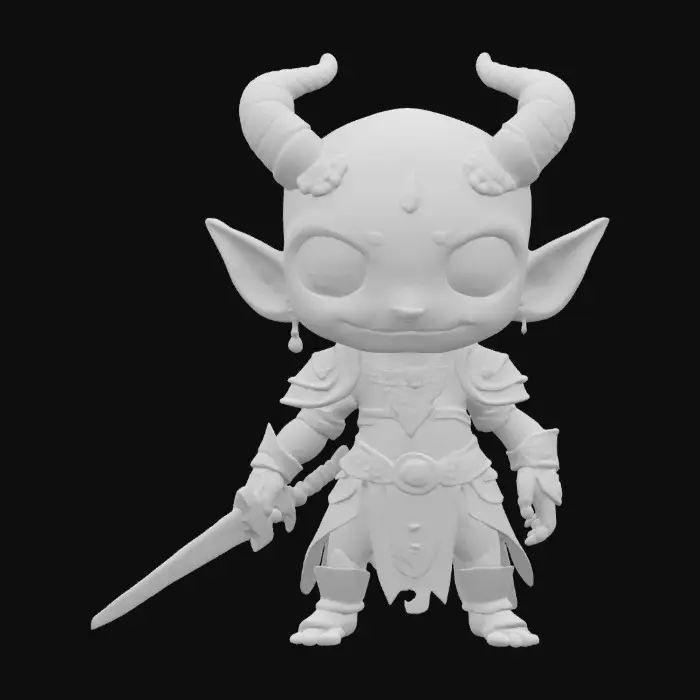3D model for A world of warcarft dark elf chibi stylized art style. dynamic pose. Highly stylized, dnd miniature ,