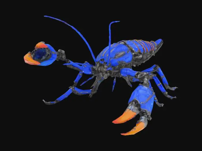 3D model for a rare blue lobster that is half bionic robotically armored