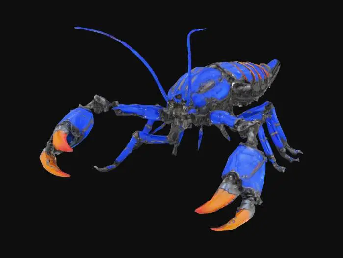 3D model for a rare blue lobster that is half bionic robotically armored