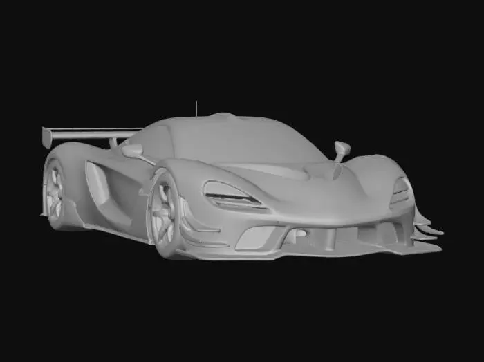 3D model for Prompt corto detallado para Tripo 3d para un auto estilo 2017 inspirado del Mclaren p1 (frontal) y Mosler Land shark(trasera), modelado por segmentos para modelado de Blender, color negro con verde oscuro y franjas de carrera, texto que diga Furia GTT, nada de exageraciones ni partes incompletas ni errores de diseño, todo totalmente acorde a como se dice sin excepción ni bultos exagerados ni partes pegadas, completamente dividido en segmentos