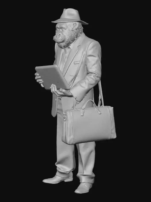 3D model for make 3d chimpangnee monkey with hat, middle age, with laptop and bag