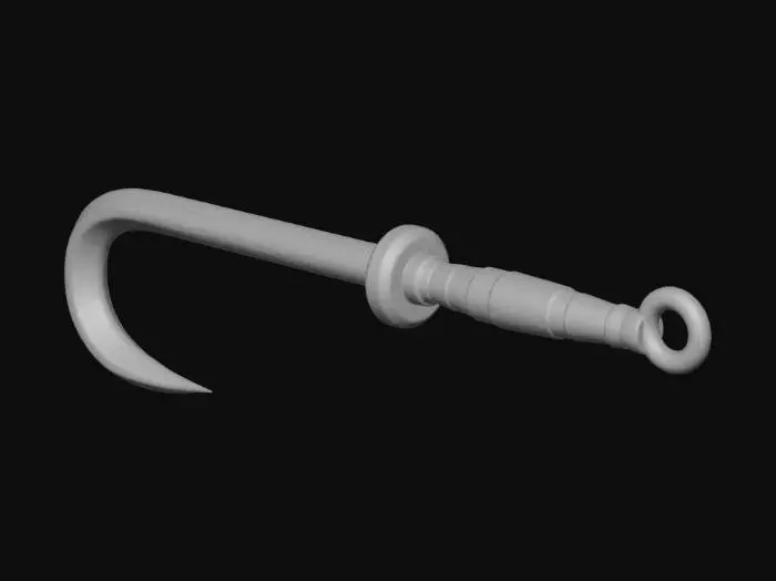 3D model for Steel meathook, brown leather handle.