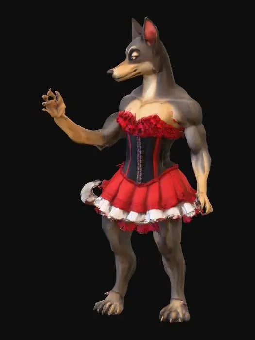 3D model for Elegant Canine in Red Corset