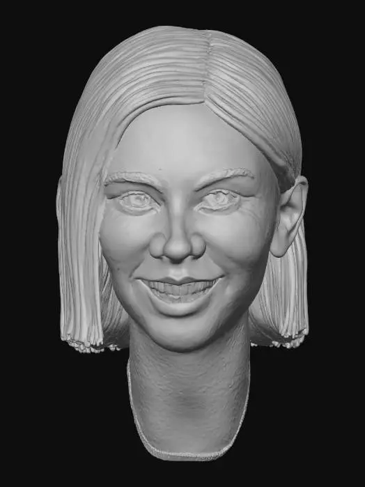3D model for A white woman with mid blonde bob cut hair and blue eyes. Her name is Karen.