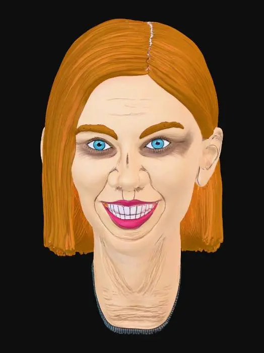 3D model for A white woman with mid blonde bob cut hair and blue eyes. Her name is Karen.