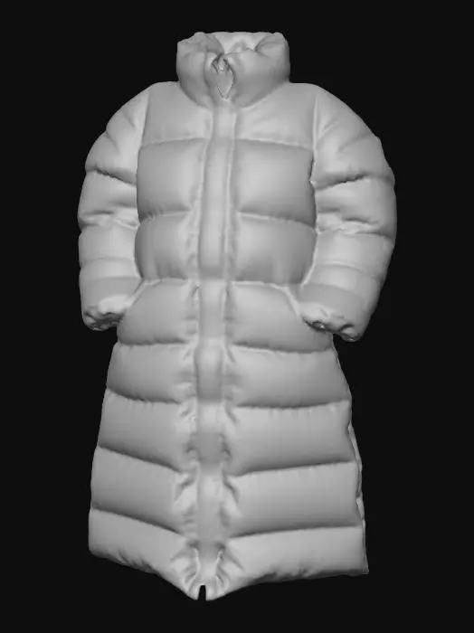 3D model for Black Ankle Length Puffer Coat.