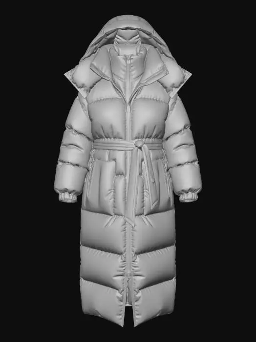 3D model for Down Coat with Tie-Belt