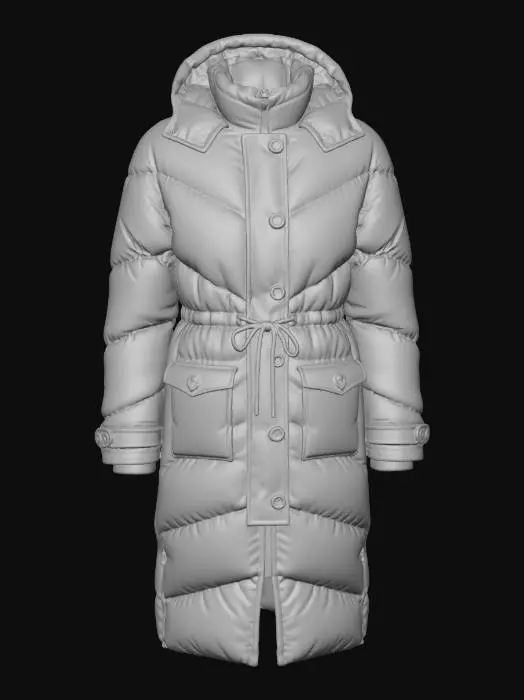 3D model for Pale Green Puffer Parka Coat