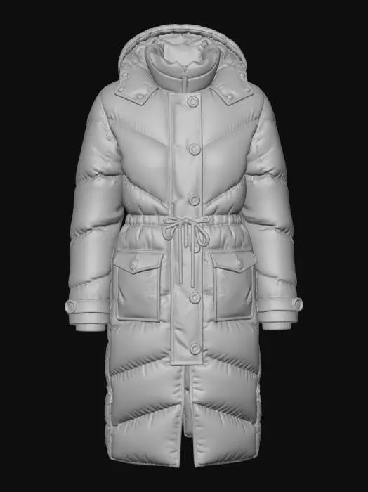 3D model for Pale Green Puffer Parka Coat