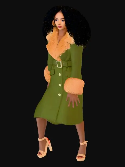 3D model for Black Female in an Elegant Winter Coat