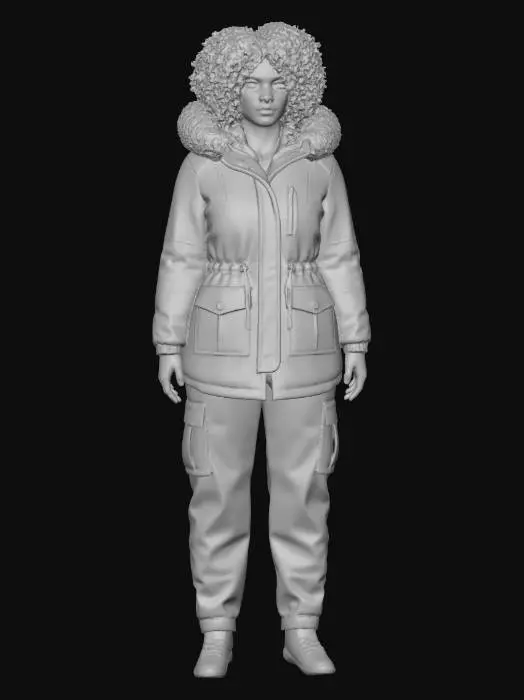 3D model for Black Woman wearing a Fur Hooded Coat