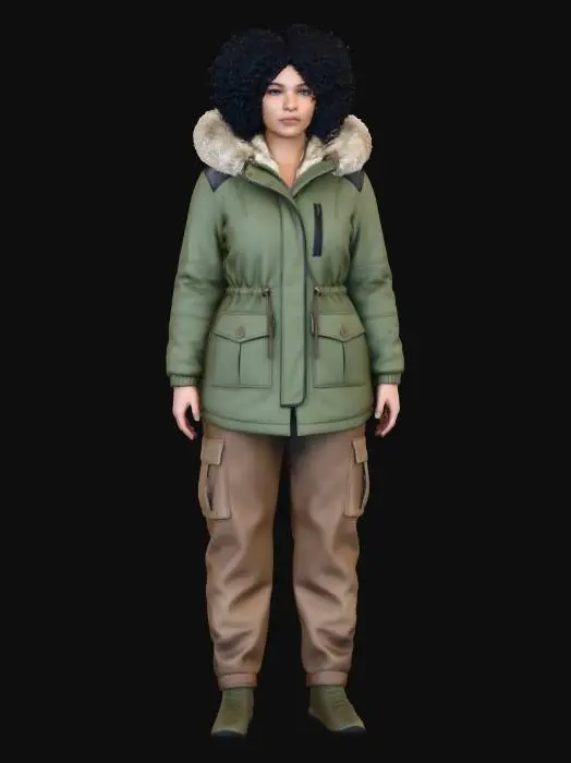3D model for Black Woman wearing a Fur Hooded Coat