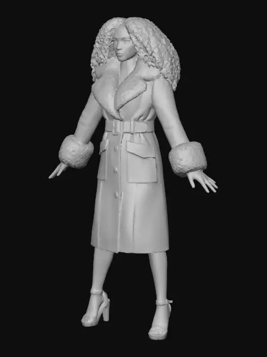 3D model for Black Female in an Elegant Winter Coat