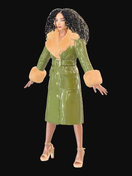 3D model for Black Female in an Elegant Winter Coat