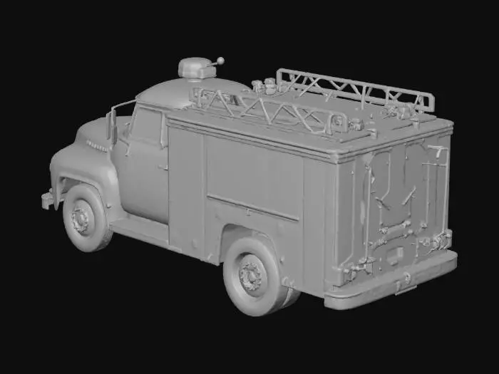 3D model for An abandoned fire station with fire trucks