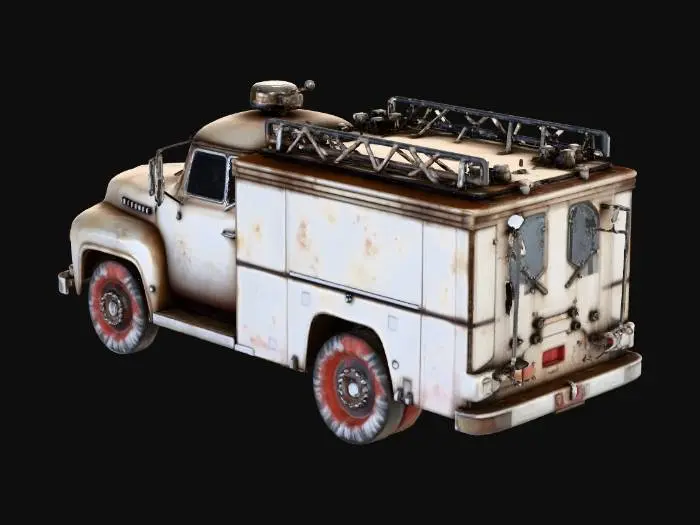 3D model for An abandoned fire station with fire trucks