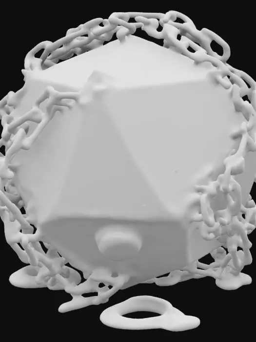 3D model for a Octahedron prism of chains, red and black ooze, and goo, multiple eyes, 