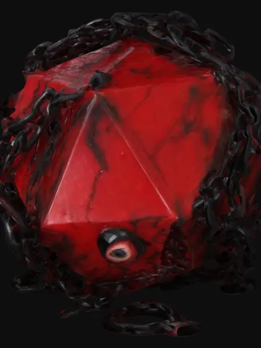 3D model for a Octahedron prism of chains, red and black ooze, and goo, multiple eyes, 