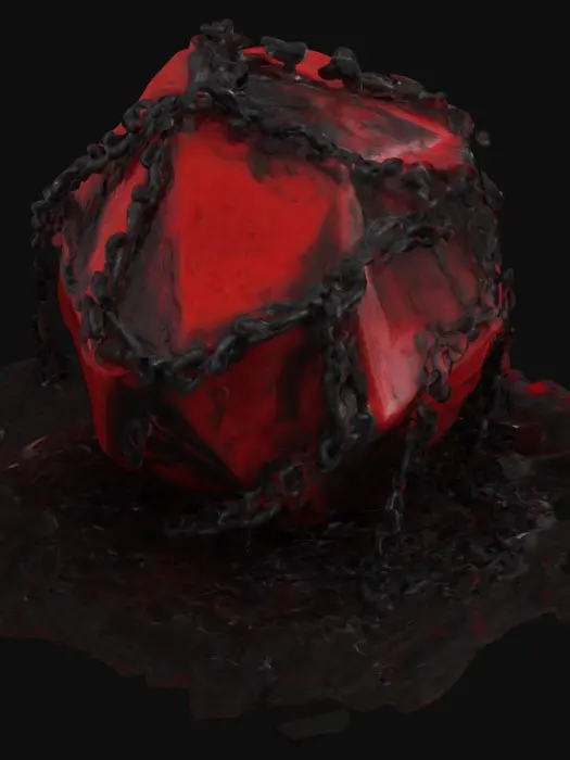 3D model for a Octahedron prism of chains, red and black ooze, and goo, multiple eyes, 