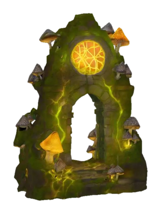 Enchanted Fungal Gateway 3D model, vytvořený pomocí AI