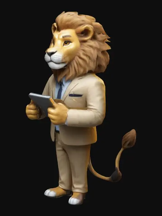 3D model for Create an image of a lion marketer looks smart and friendly