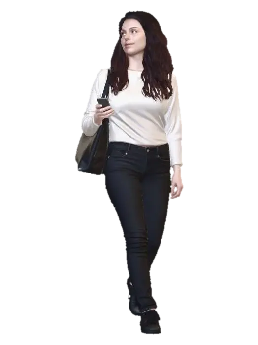 Walking with a Black Tote 3D model, vytvořený pomocí AI