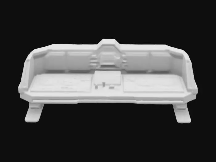 3D model for a control panel of a spaceship, 80s athetic, retrofuturism style, quadratic build, high dtail, geometric build up