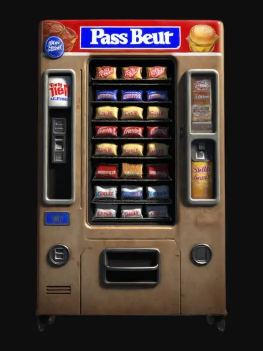 3D model for a vening machine, every Item has a button, pbr look, photorealistic, game-asset