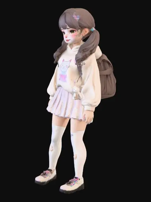 3D model for Pastel Pigtails and a Cat-face Hoodie