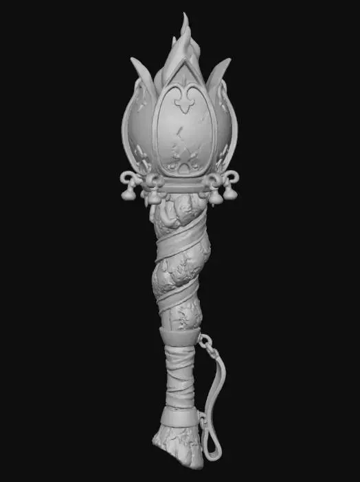 3D model for A festive torch forged in wintry imagination—its thick, hand-carved wooden body wrapped in bold red-and-white candycane striping. The grip feels sturdy and ceremonial, leading to a classic flame-shaped lantern crown that glows like enchanted holiday fire. Heavy, ornate, and full of North Pole charm, this torch blends rustic craftsmanship with magical winter warmth., #Christmas2025#