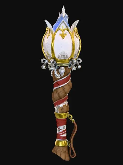 3D model for A festive torch forged in wintry imagination—its thick, hand-carved wooden body wrapped in bold red-and-white candycane striping. The grip feels sturdy and ceremonial, leading to a classic flame-shaped lantern crown that glows like enchanted holiday fire. Heavy, ornate, and full of North Pole charm, this torch blends rustic craftsmanship with magical winter warmth., #Christmas2025#