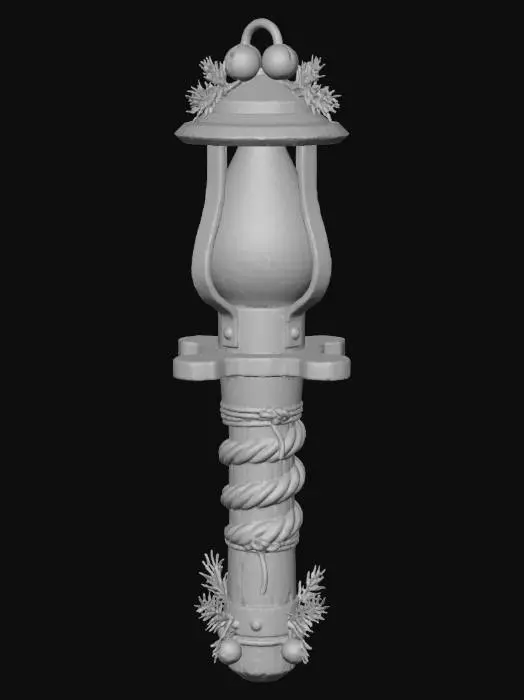 3D model for A festive torch forged in wintry imagination—its thick, hand-carved wooden body wrapped in bold red-and-white candycane striping. The grip feels sturdy and ceremonial, leading to a classic flame-shaped lantern crown that glows like enchanted holiday fire. Heavy, ornate, and full of North Pole charm, this torch blends rustic craftsmanship with magical winter warmth., #Christmas2025#