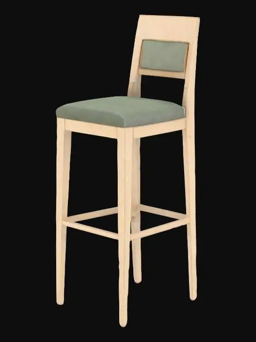 3D model for bar stool made of european oak wood, cushion in dark grey fabric