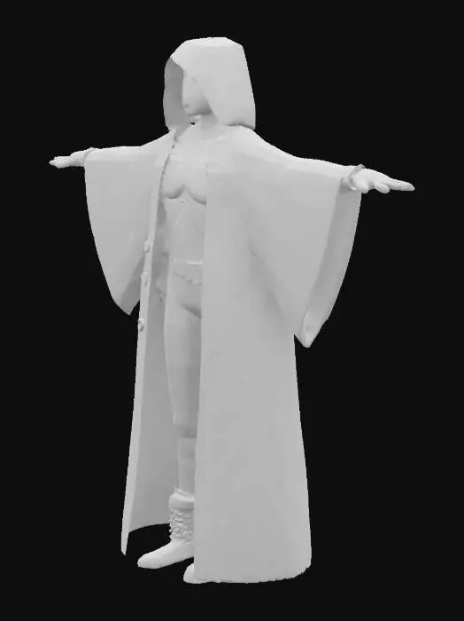 3D model for A black mage (with dark clothes, but no cape swinging, only clothes to the body, a big staff in his hand. HE MUST BE IN T-POSE.
He must have a hoodie just like asset tripo_convert_e54d566c-ac09-40f7-a9fe-ff58039c5a17