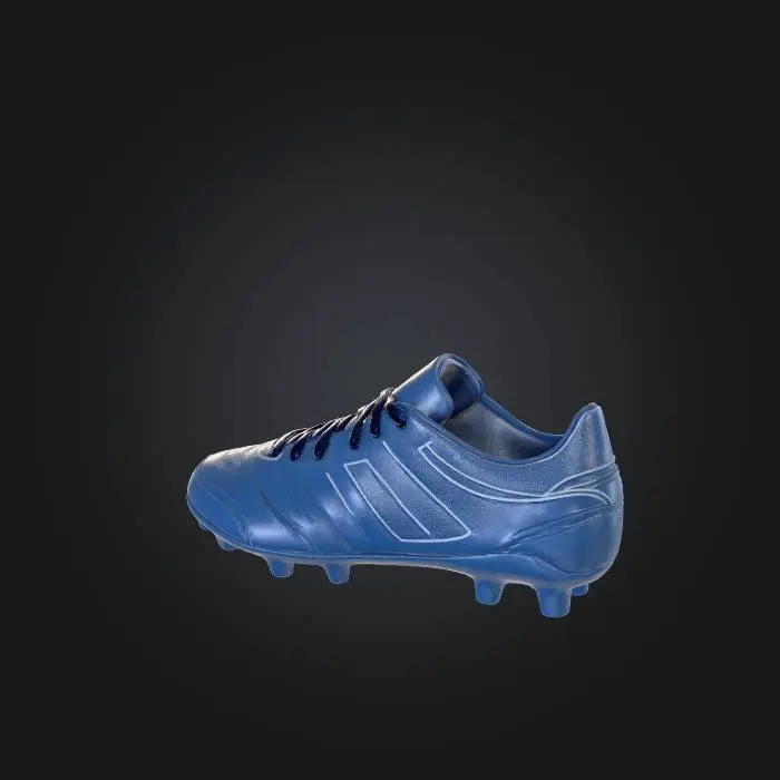 3D model for a pair of modern football cleats, Bluelock style, dark blue, sleek aerodynamic design