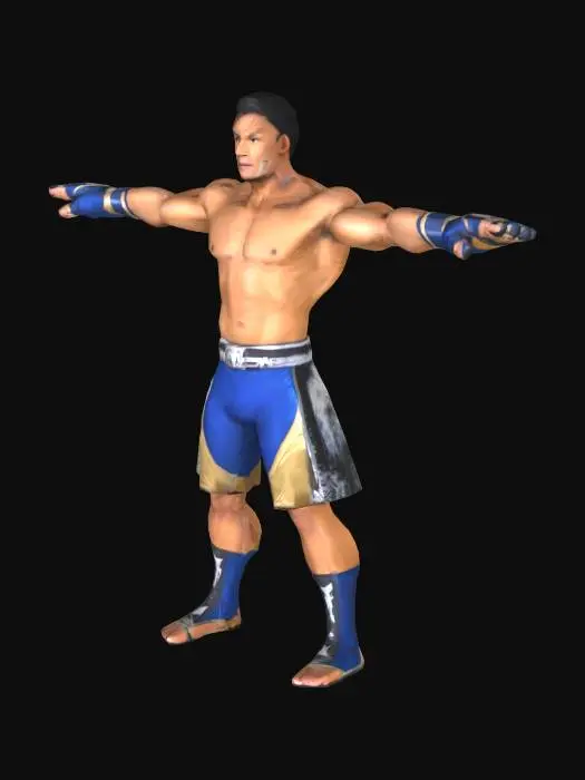 3D model for นักมวยไทย T-Pose รูปร่างแบบโทนี่จา ใส่ชุดสูทซุปเปอร์ฮีโร่