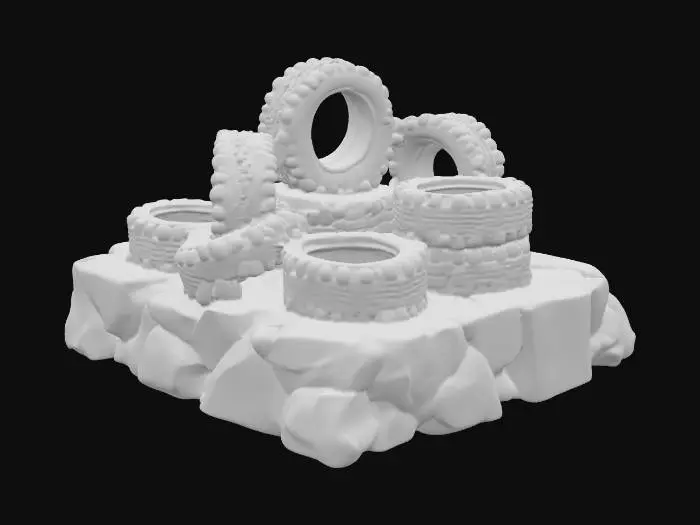 3D model for 一个底座 上面有一些轮胎点缀