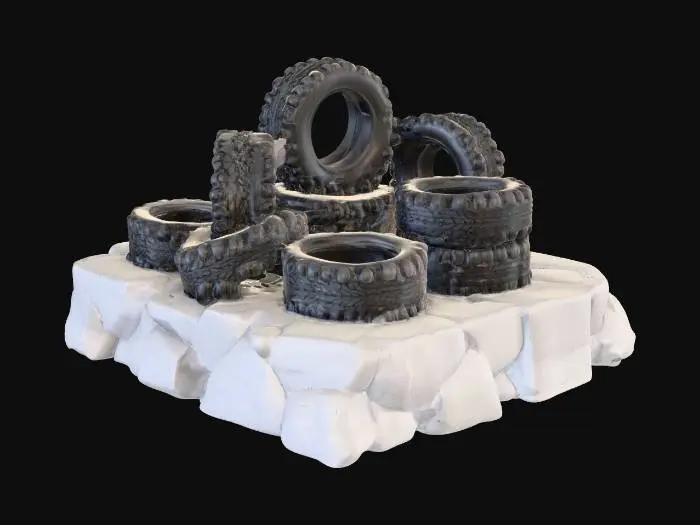 3D model for 一个底座 上面有一些轮胎点缀