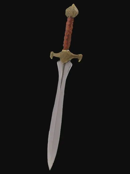 3D model for [Turkey] 
A detailed 3D model of an authentic Turkish sword, specifically a traditional Ottoman kilij. The sword features a slightly curved, single-edged steel blade with a sharp tip and a fuller near the spine. The hilt is ornate, with an intricately engraved brass or silver guard and a handle made of wood or horn, wrapped in leather. The pommel is distinctive, in the shape of a bulb or teardrop. Include Ottoman-style decorations and subtle Islamic motifs on the blade and guard. Studio lighting, centered, high-quality render, realistic textures. #AroundTheWorld#, 