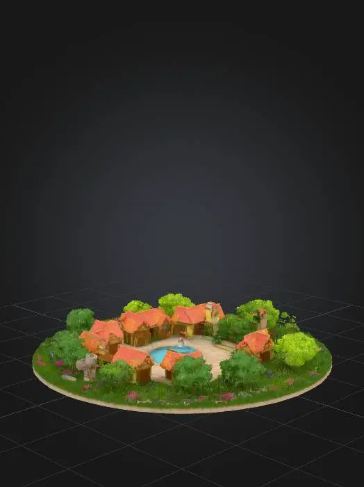 3D model for 🌿 Central Garden – A vibrant green space with flowers, trees, and a peaceful fountain or pond as the heart of the village.
🏡 Cozy Houses – Quaint cottages and rustic buildings surrounding the garden in a circular or radial layout.
🛤️ Winding Pathways – Cobblestone or dirt trails connecting homes, leading to the garden’s center.
🌳 Natural Beauty – Customize foliage, seasonal effects (blossoming trees in spring, autumn leaves, or snowy touches), and wildlife.
🏛️ Optional Landmarks – Add a small pavilion, a village well, or a marketplace near the garden for extra detail.