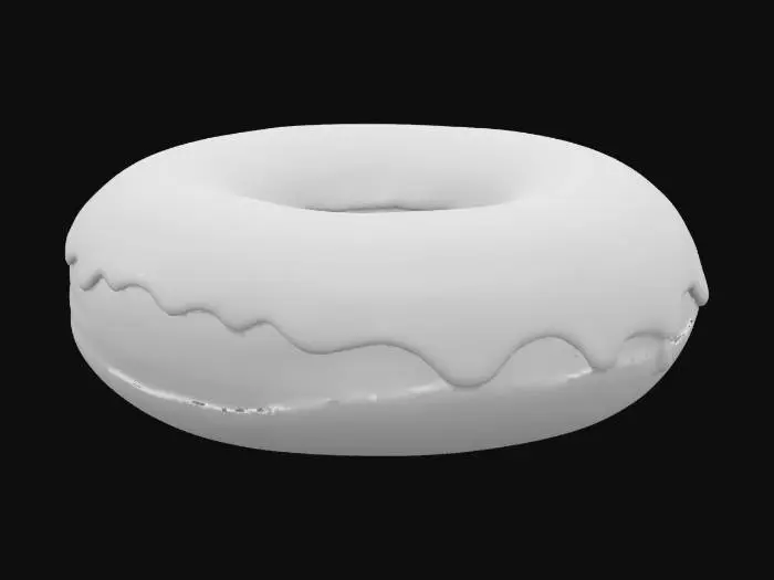 3D model for A low poly donut with a soft torus shape and flat colored icing layer. No sprinkles or dripping mesh. Simplified for casual mobile or PC game display.