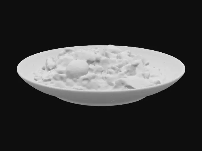 3D model for a plate of scrambled eggs with tomato, soft texture, bright yellow and red colors, glossy surface, classic home-style Chinese dish