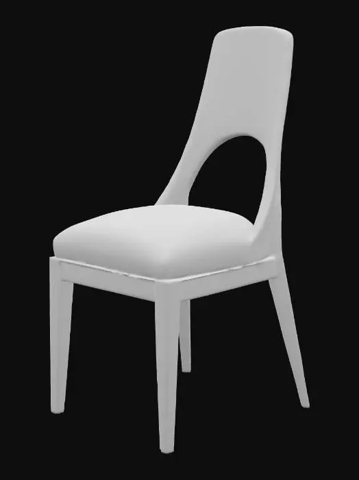 3D model for Japandi style dining chair, bentwood backrest, upholstered seat in light fabric, slim wooden legs, minimal and elegant, no table or decorations
