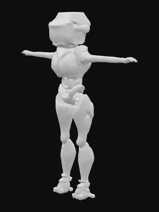 3D model for Humanoid robot welder in welding mask , sturdy robot with long arms and legs , T pose , large welder mask