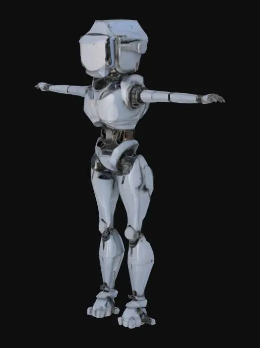 3D model for Humanoid robot welder in welding mask , sturdy robot with long arms and legs , T pose , large welder mask