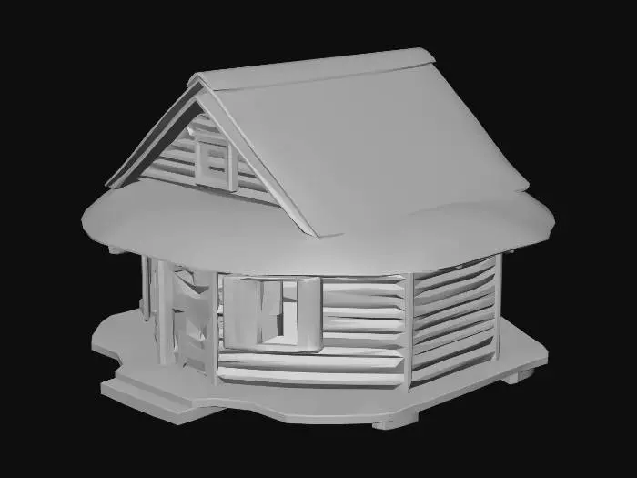 3D model for Ein kleines low poly 16m x 16m x 4m Holzhaus mit Holzverschlagfenstern und Strohdach