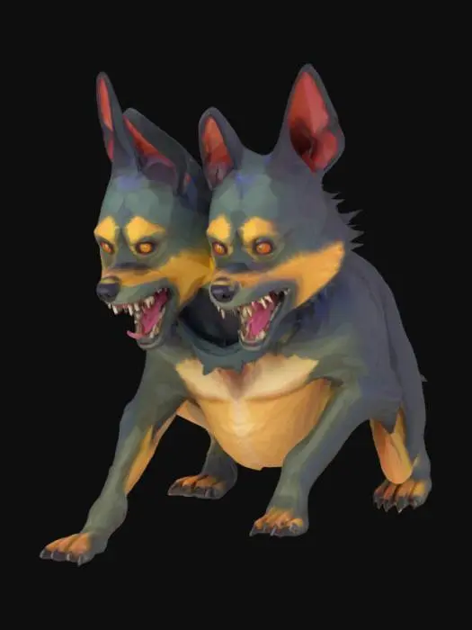 3D model for monster, lowpoly, dog, two head