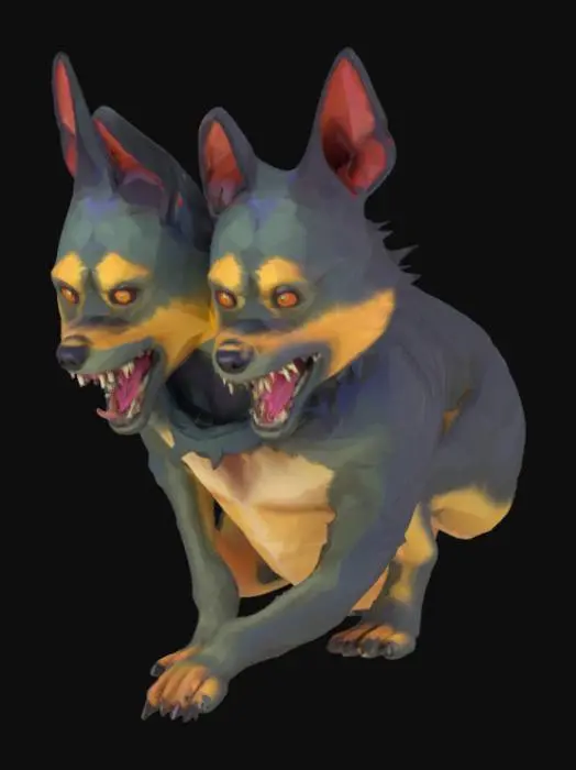 3D model for monster, lowpoly, dog, two head